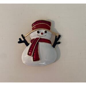 Red & White Snowman Christmas Brooch